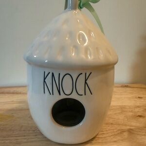 Rae Dunn White Knock Birdhouse with Green Ribbon
